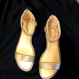 Gold, Nine West sandals size 7M with zip up back and open toes